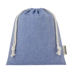 Sac format moyen en coton recyclé GRS avec cordon de serrage 150 g/m² couleur bleu deuxième vue frontale