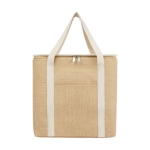 Grand sac à provisions isotherme en jute avec poche frontale 300 g/m² couleur naturel deuxième vue frontale