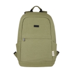 Sac à dos antivol pour PC 15,6” en matière recyclée avec poches couleur vert deuxième vue frontale