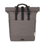 Sac à dos en coton recyclé pour PC 15” à rabat enroulable couleur gris deuxième vue frontale