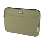 Pochette pour PC 14´´ en coton recyclé GRS avec plaque métallique mate couleur vert vue impression avec logo 2