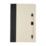 Set carnet et stylo en carton recyclé A5 pages lignées couleur noir deuxième vue frontale