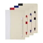 Set carnet et stylo en carton recyclé A5 pages lignées couleur bleu marine deuxième vue en couleurs