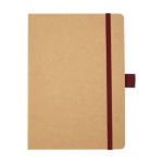 Carnet en papier recyclé avec porte-stylo A5 pages lignées couleur rouge deuxième vue frontale