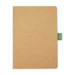 Carnet en papier recyclé avec porte-stylo A5 pages lignées couleur vert troisième vue frontale
