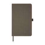 Carnet A5 écolo issu de déchets à couverture rigide et pages lignées couleur marron deuxième vue frontale
