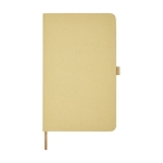 Carnet A5 écolo issu de déchets à couverture rigide et pages lignées couleur marron clair deuxième vue frontale