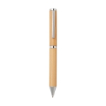 Parure stylo et roller en bambou avec détails cuivrés à encre noire couleur naturel deuxième vue frontale