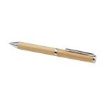 Parure stylo et roller en bambou avec détails cuivrés à encre noire couleur naturel deuxième vue