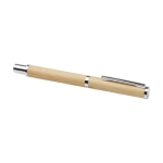 Parure stylo et roller en bambou avec détails cuivrés à encre noire couleur naturel troisième vue