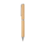 Parure stylo et roller en bambou avec détails cuivrés à encre noire couleur naturel vue latérale