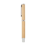 Parure stylo et roller en bambou avec détails cuivrés à encre noire couleur naturel deuxième vue latérale