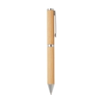 Parure stylo et roller en bambou avec détails cuivrés à encre noire couleur naturel troisième vue latérale