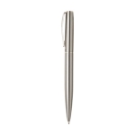 Parure stylo bille et roller en acier inoxydable recyclé à encre noire couleur argenté vue latérale