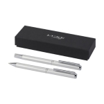 Stylo et roller en aluminium avec détails chromés à encre noire couleur argenté