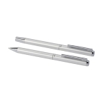 Stylo et roller en aluminium avec détails chromés à encre noire couleur argenté deuxième vue