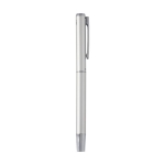 Stylo et roller en aluminium avec détails chromés à encre noire couleur argenté vue latérale