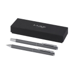 Stylo et roller en aluminium avec détails chromés à encre noire couleur gris foncé