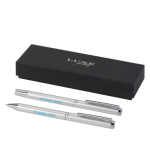 Stylo et roller en aluminium avec détails chromés à encre noire avec zone d'impression