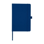 Carnet A5 en plastique recyclé avec pages lignées couleur bleu marine deuxième vue frontale