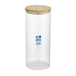 Bocal alimentaire en verre grand format avec couvercle en bambou 940ml avec zone d'impression