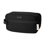 Trousse de toilette en coton recyclé GRS à plaque en métal 330 g/m² couleur noir