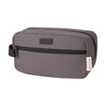 Trousse de toilette en coton recyclé GRS à plaque en métal 330 g/m² couleur gris