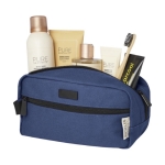 Trousse de toilette en coton recyclé GRS à plaque en métal 330 g/m² couleur bleu marine troisième vue
