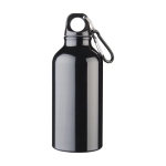 Gourde en aluminium recyclé à finition mate avec mousqueton 400ml couleur noir deuxième vue frontale