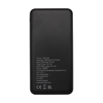 Batterie externe en plastique recyclé à charge rapide 10 000 mAh couleur noir deuxième vue arrière