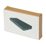 Batterie externe en plastique recyclé à charge rapide 10 000 mAh couleur noir deuxième vue avec boîte