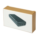 Batterie externe longue autonomie en plastique recyclé 20 000 mAh couleur noir deuxième vue avec boîte