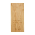 Powerbank en bambou avec LED et bouton ´on´ tactile 10 000 mAh couleur naturel deuxième vue arrière
