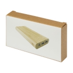 Powerbank en bambou avec LED et bouton ´on´ tactile 10 000 mAh couleur naturel deuxième vue avec boîte
