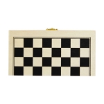 Jeu d´échecs présenté dans un coffret avec pièces en bois couleur naturel deuxième vue frontale