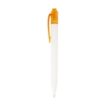 Stylo bicolore en plastique marin recyclé à encre noire couleur orange vue latérale