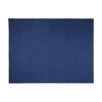 Couverture tricotée en polyester recyclé avec étiquette et ruban couleur bleu marine deuxième vue frontale