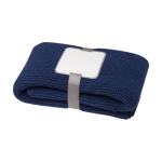 Couverture tricotée en polyester recyclé avec étiquette et ruban couleur bleu marine
