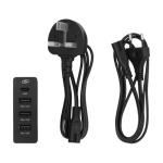 Station de charge avec 3 ports, câbles UE/UK et charge rapide couleur noir deuxième vue