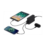 Station de charge avec 3 ports, câbles UE/UK et charge rapide couleur noir troisième vue
