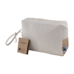 Trousse de toilette en coton Fairtrade à base en jute et anse 220 g/m² couleur naturel troisième vue