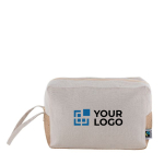 Trousse de toilette en coton Fairtrade à base en jute et anse 220 g/m² couleur naturel avec zone d'impression