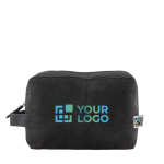 Trousse de toilette en coton Fairtrade noir à anse latérale 220 g/m² couleur noir avec zone d'impression
