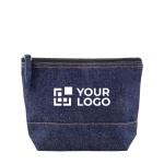 Trousse de toilette en coton recyclé, aspect denim 240 g/m² couleur bleu jean avec zone d'impression