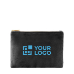 Trousse en velours à détails dorés sur la fermeture éclair et tirette couleur noir avec zone d'impression