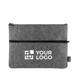 Porte-documents en feutre de polyester recyclé double fermeture éclair couleur gris avec zone d'impression