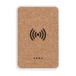 Batterie externe et chargeur sans fil recyclé avec détails en liège 5W couleur blanc deuxième vue