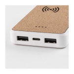 Batterie externe et chargeur sans fil recyclé avec détails en liège 5W couleur blanc quatrième vue