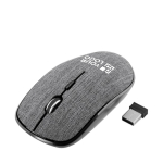 Souris sans fil avec revêtement en polyester recyclé texturé couleur gris avec zone d'impression