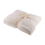 Plaid en polyester doux effet fourrure avec ruban décoratif 500g/m² couleur blanc première vue